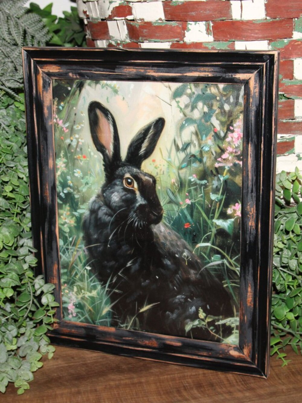Black Woodland Bunny Rabbit Dark Moody French Country Farmhouse Wall Decor
